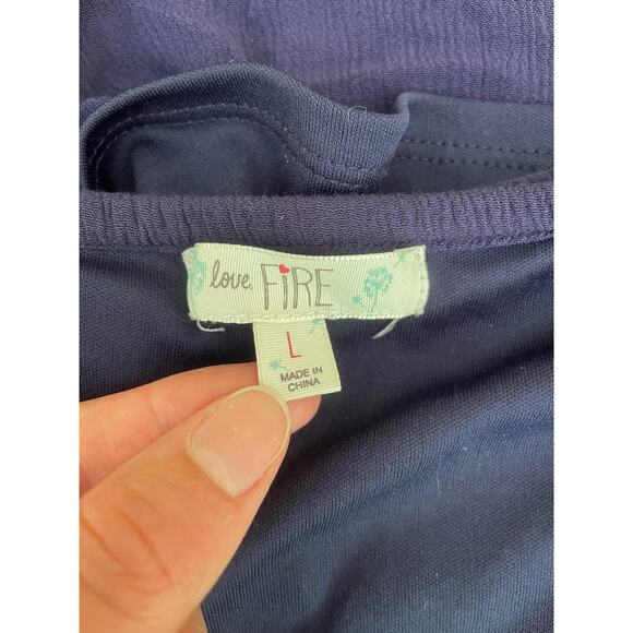 Love, Fire Romper Womens Large Floral Embroidered Stretch Navy Blue Pockets - Picture 5 of 10